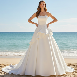 Plain Satin Bridal Gowns Simple A-line Wedding Dress