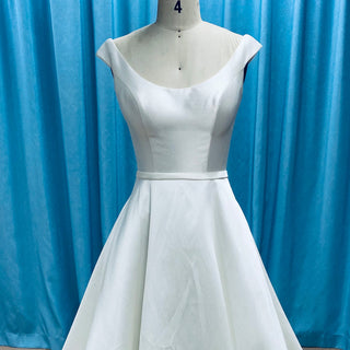 Sleek Tank Top A-line Satin Wedding Dress with Scoop Neckline