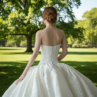 Pleated Ball Gown Luxury jacquard weave Wedding Dress - Rosymae