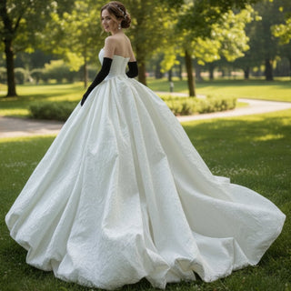 Pleated Ball Gown Luxury jacquard weave Wedding Dress - Rosymae