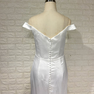 Simple Pleated Satin Mermaid Wedding Dress with Off the Shoulder