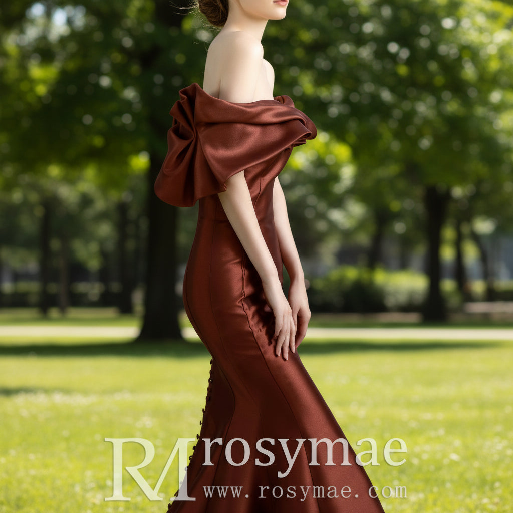 Gorgeous Plum Satin Mermaid Prom Dress with Off Sleeve Plum / 14 Gorgeous Plum Satin Mermaid Prom Dress with Off Sleeve Plum / 14