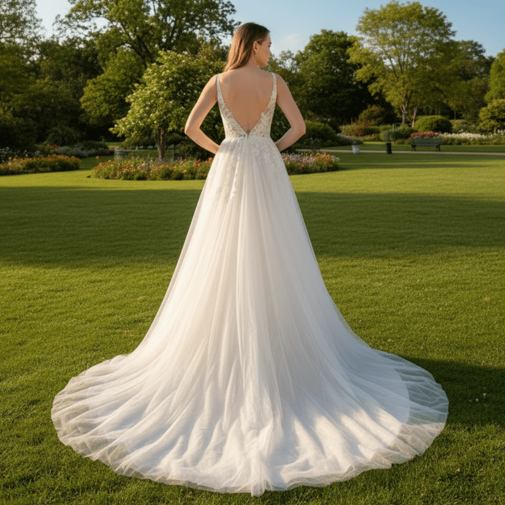 Plunging Neckline V-neck Tank Wedding Dress with Color Flowers - Rosymae