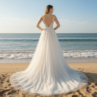 Plunging Neckline V-neck Tank Wedding Dress with Color Flowers - Rosymae