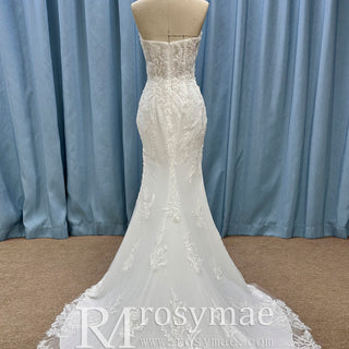Strapless Mermaid Lace Wedding Dress with Leg Slit