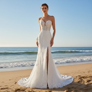 Romantic And Floral Mermaid Wedding Dress With Slit