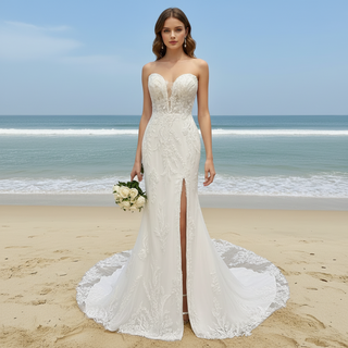 Romantic And Floral Mermaid Wedding Dress With Slit
