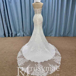 Strapless Mermaid Lace Wedding Dress with Leg Slit