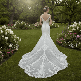 Plunging V-Neck Backless Lace Spaghetti Straps Mermaid Wedding Dress - Rosymae