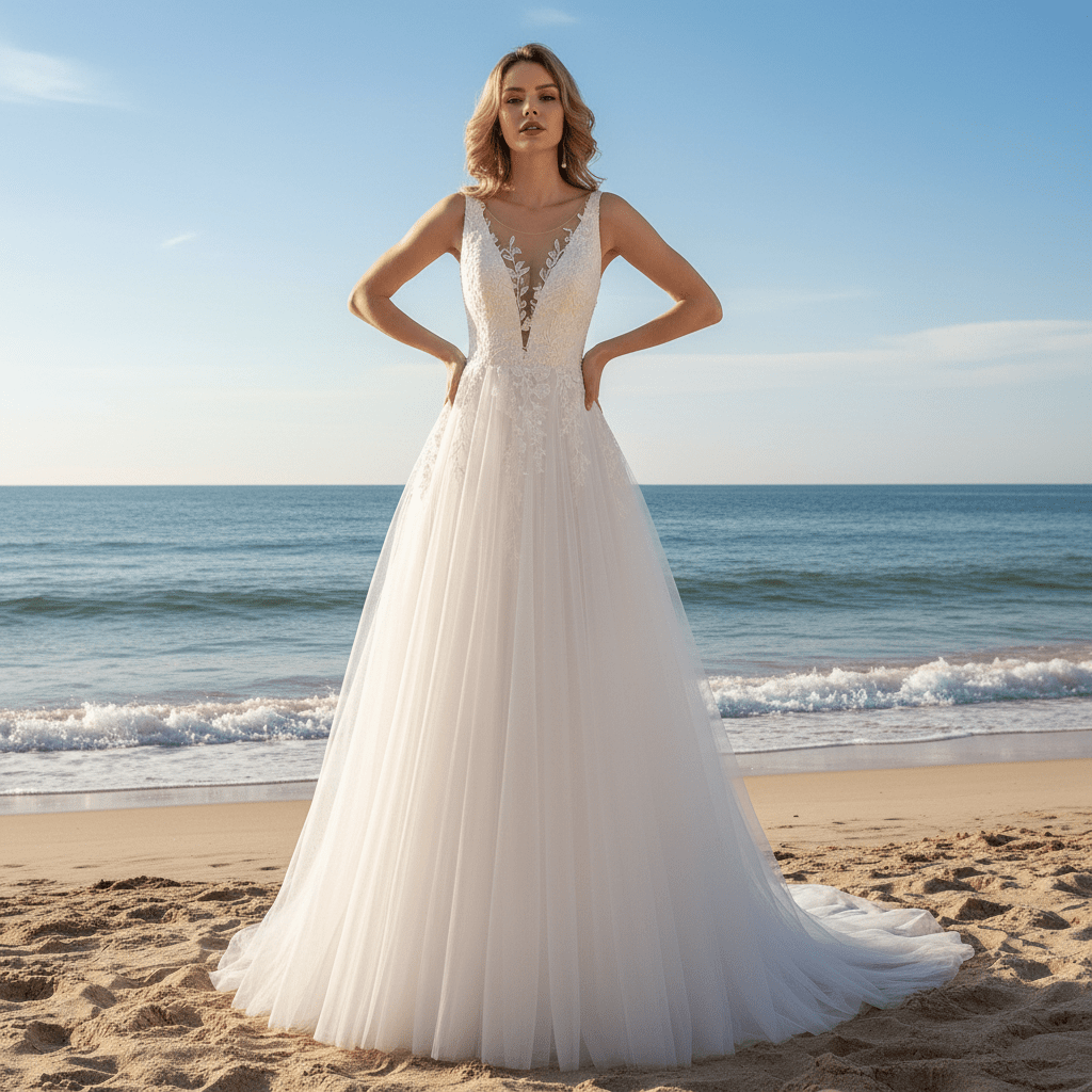 Plunging V-neck Lace and Tulle A-line Wedding Dress Low Back - Rosymae