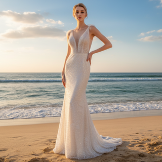 Sequin Mermaid Wedding Dress with a Illusion Neckline
