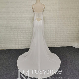 Plunging Vneck Fit and Flare Wedding Dress with Spaghetti Straps - Rosymae