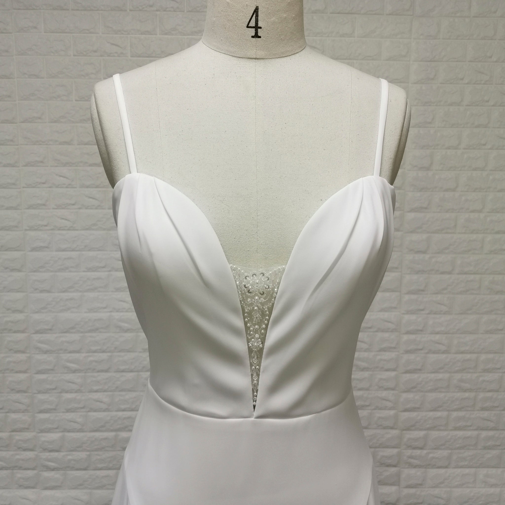 Plunging Vneck Fit and Flare Wedding Dress with Spaghetti Straps - Rosymae