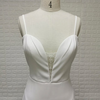Plunging Vneck Fit and Flare Wedding Dress with Spaghetti Straps - Rosymae