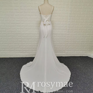 Plunging Vneck Fit and Flare Wedding Dress with Spaghetti Straps - Rosymae
