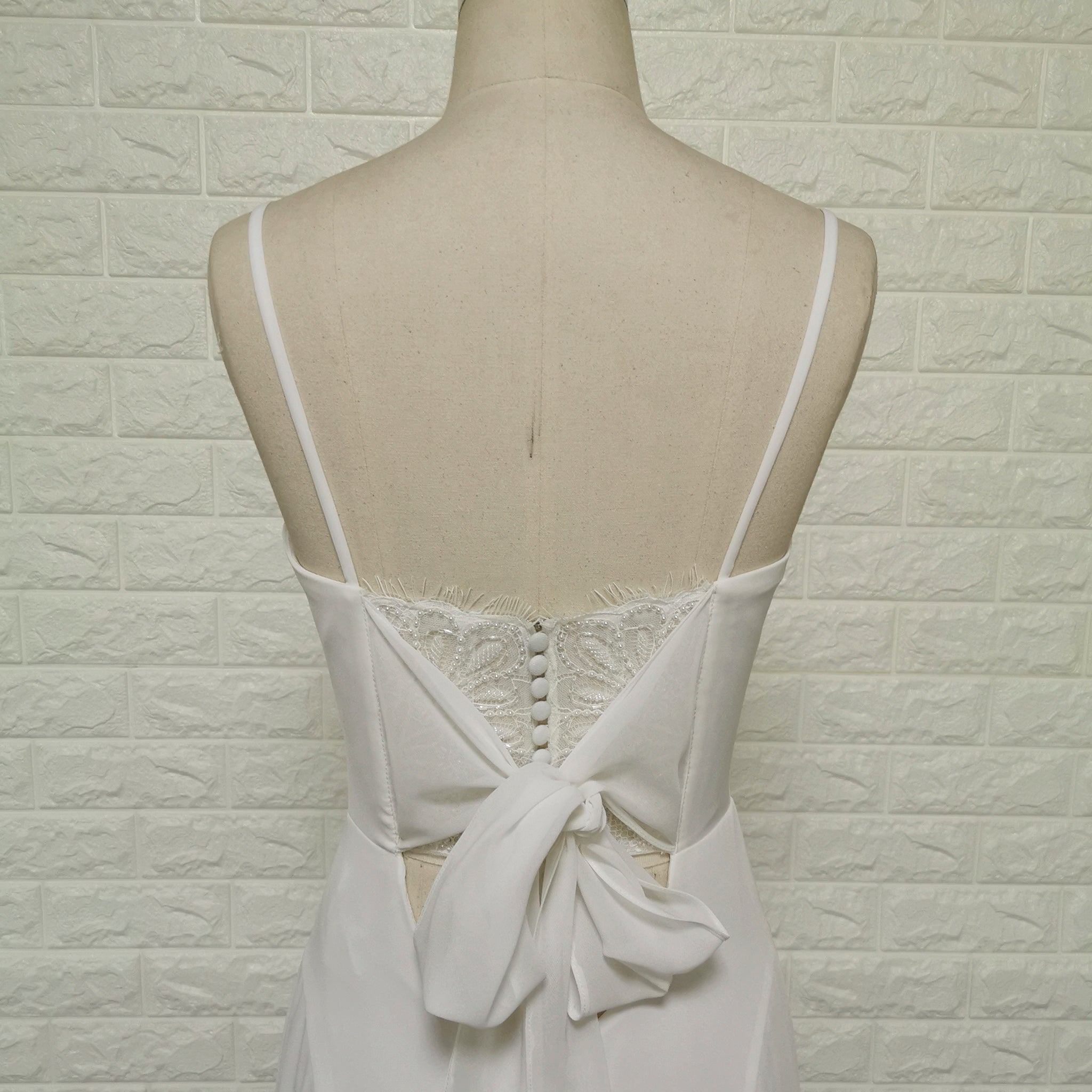 Plunging Vneck Fit and Flare Wedding Dress with Spaghetti Straps - Rosymae