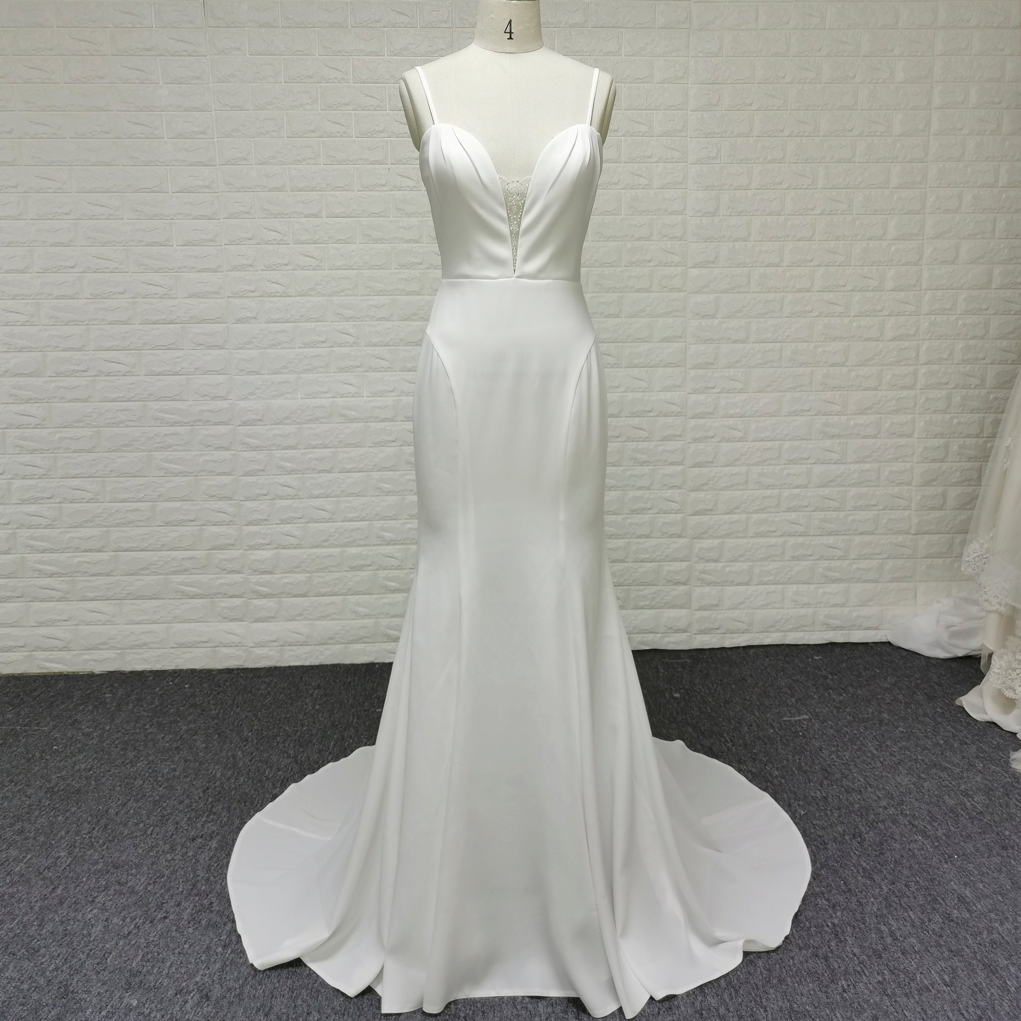Plunging Vneck Fit and Flare Wedding Dress with Spaghetti Straps - Rosymae
