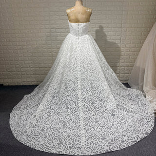 Plus Size A-Line Lace Boat Neck Wedding Dress - Rosymae