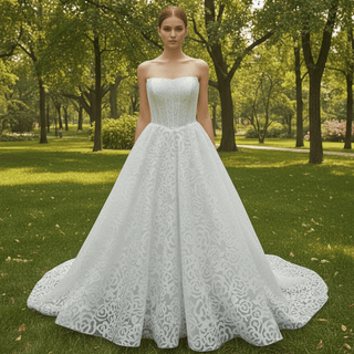 Plus Size A-Line Lace Boat Neck Wedding Dress - Rosymae