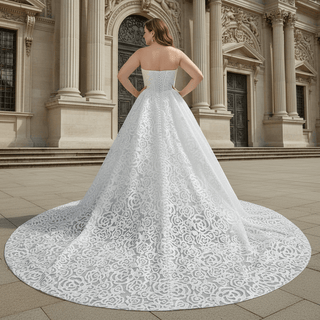 Plus Size A-Line Lace Boat Neck Wedding Dress - Rosymae