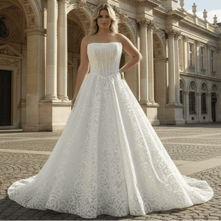 Plus Size A-Line Lace Boat Neck Wedding Dress - Rosymae