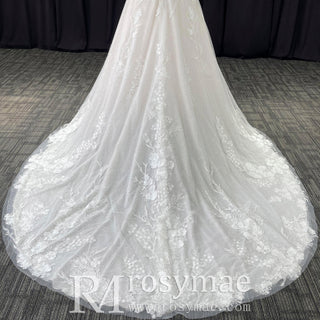 Plus Size A-Line Tulle Lace Wedding Dress with 3/4 Sleeves - Rosymae