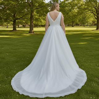 Plus Size A-Line V-Neck Sparkly Tulle Wedding Dress - Rosymae