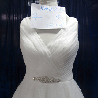 Plus Size A-Line V-Neck Sparkly Tulle Wedding Dress - Rosymae