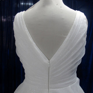 Plus Size A-Line V-Neck Sparkly Tulle Wedding Dress - Rosymae