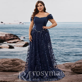 Plus Size Elegant Sequin Splicing Formal Evening Dress Women Party Gown - Rosymae