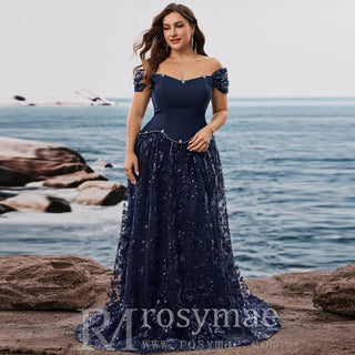 Plus Size Elegant Sequin Splicing Formal Evening Dress Women Party Gown - Rosymae