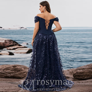 Plus Size Elegant Sequin Splicing Formal Evening Dress Women Party Gown - Rosymae