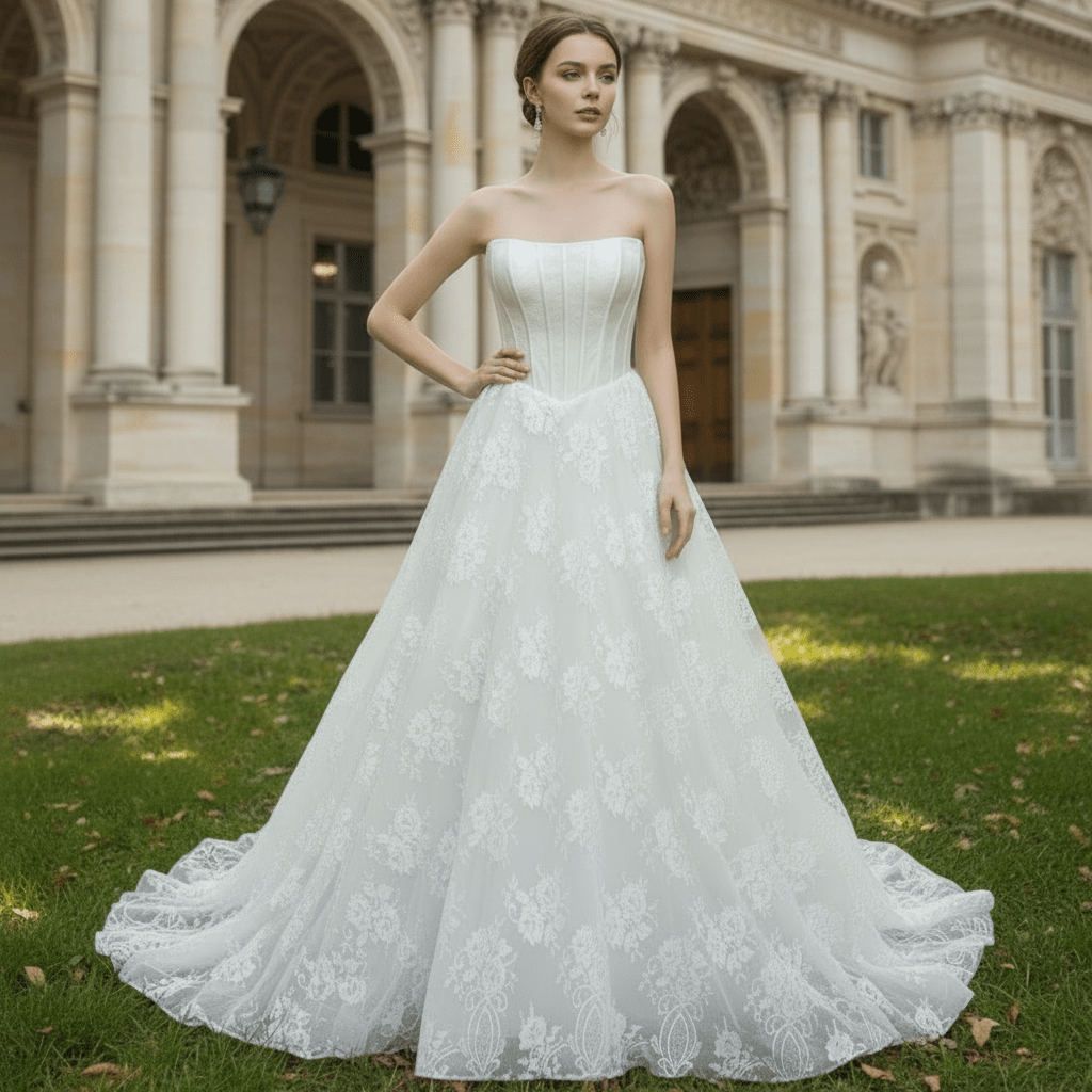 Plus Size Floral Lace A-Line Wedding Dress - Rosymae