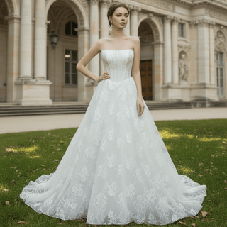 Plus Size Floral Lace A-Line Wedding Dress - Rosymae