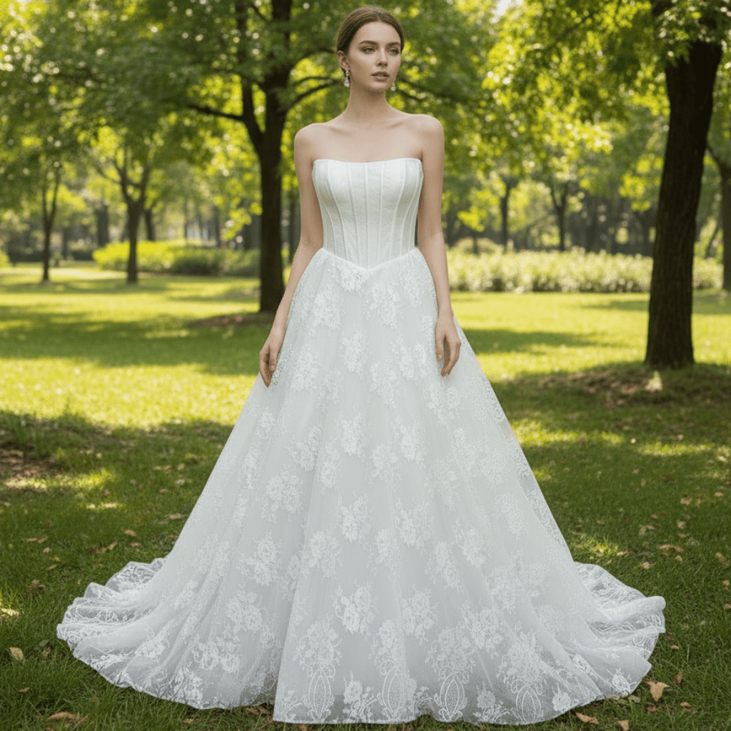 Plus Size Floral Lace A-Line Wedding Dress - Rosymae