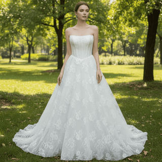 Plus Size Floral Lace A-Line Wedding Dress - Rosymae