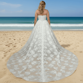 Plus Size Floral Lace A-Line Wedding Dress - Rosymae