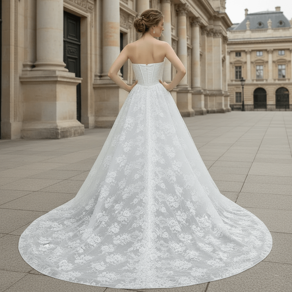 Plus Size Floral Lace A-Line Wedding Dress - Rosymae