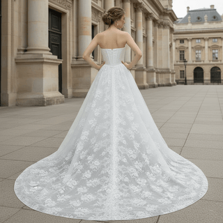 Plus Size Floral Lace A-Line Wedding Dress - Rosymae