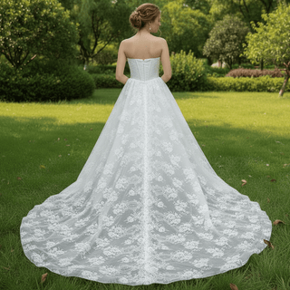 Plus Size Floral Lace A-Line Wedding Dress - Rosymae