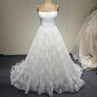 Plus Size Floral Lace A-Line Wedding Dress - Rosymae