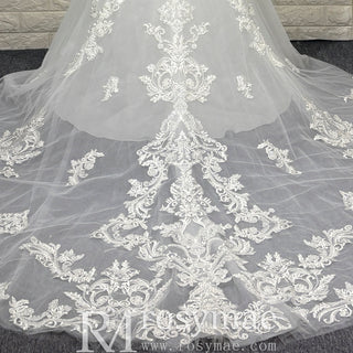 Elegant Mermaid Plus Size Vneck Wedding Dress with Floral Lace Appliqued
