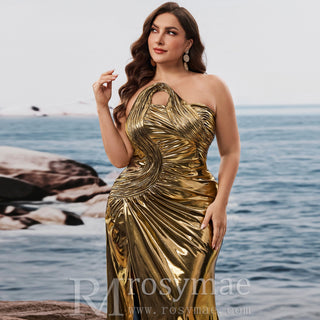 Plus Size Gold Maxi Evening Dress Mermaid Wedding Party Night Elegant Gown - Rosymae