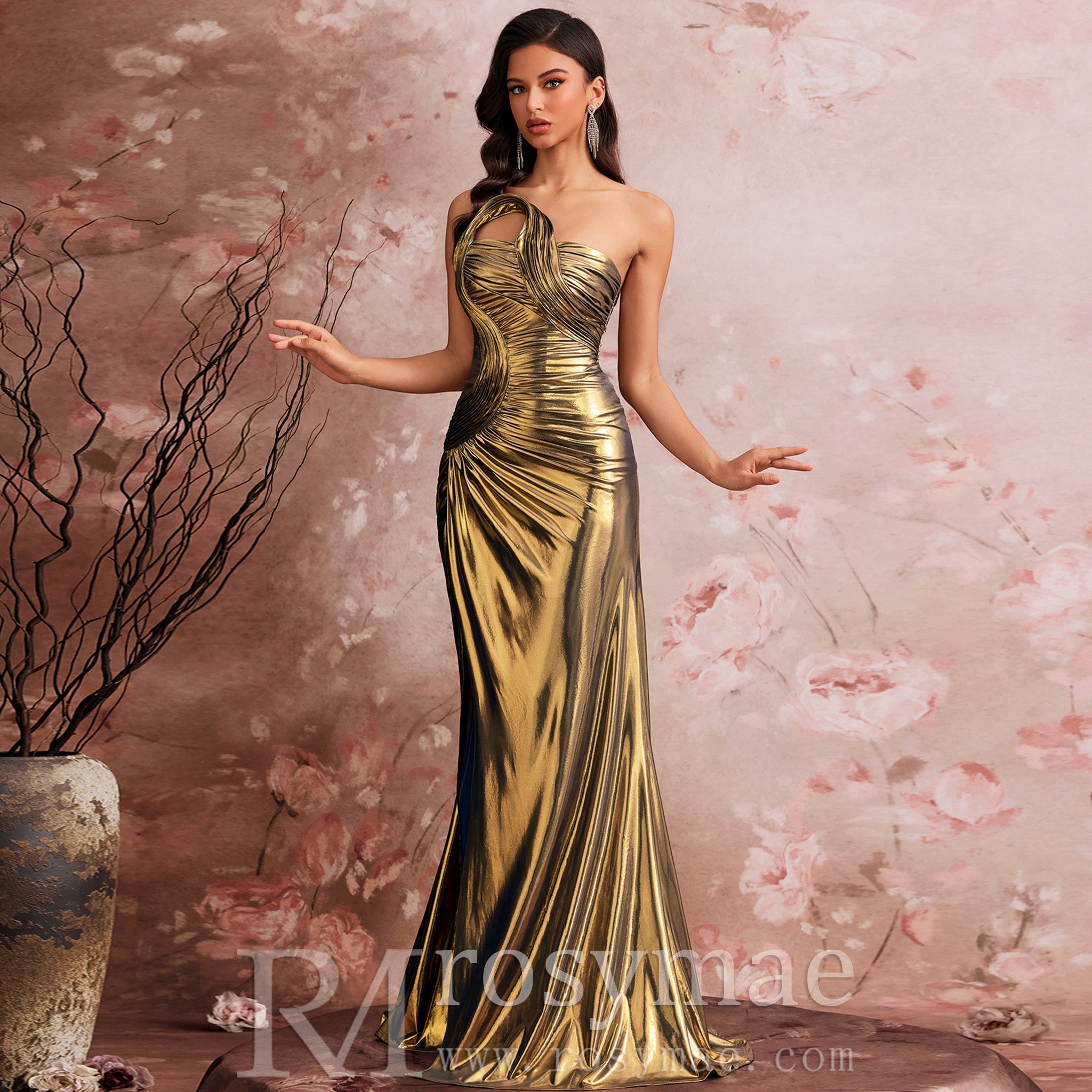 Plus Size Gold Maxi Evening Dress Mermaid Wedding Party Night Elegant – Rosymae