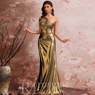 Plus Size Gold Maxi Evening Dress Mermaid Wedding Party Night Elegant Gown - Rosymae
