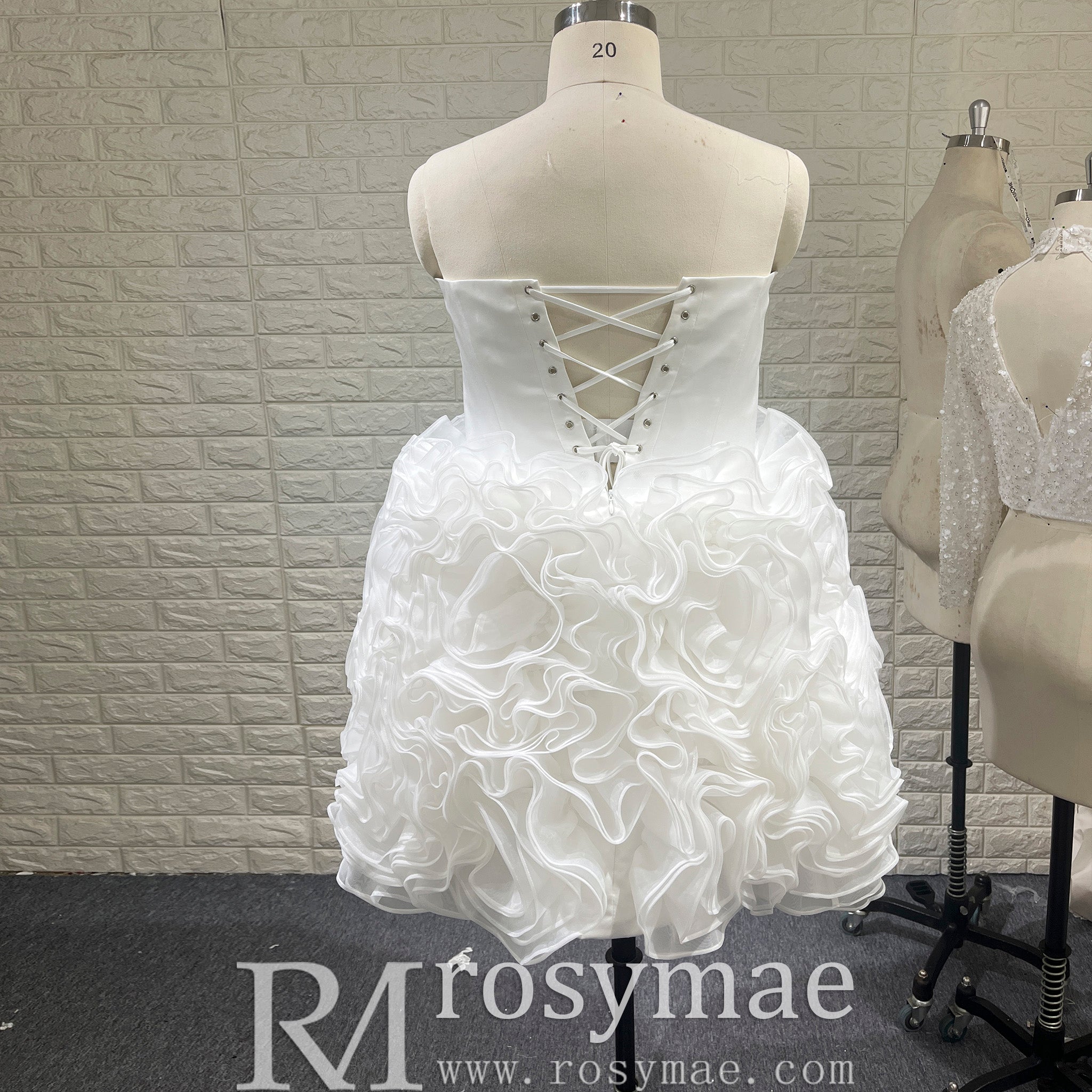 Strapless Plus Size Short Curve Wedding Dresses with Ruffled Skirt White / 12 Strapless Plus Size Short Curve Wedding Dresses with Ruffled Skirt White / 12