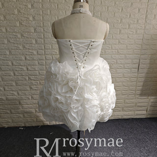 Strapless Plus Size Short Curve Wedding Dresses with Ruffled Skirt