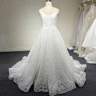 Western Unique Lace Romantic Bohemian Wedding Dress with Vneck