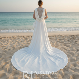 Elegant Leg Slit Plus Size Vintage Wedding Dress with Pearl Neckline