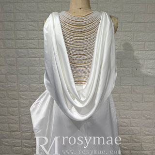 Elegant Leg Slit Plus Size Wedding Dress with Pearl Neckline